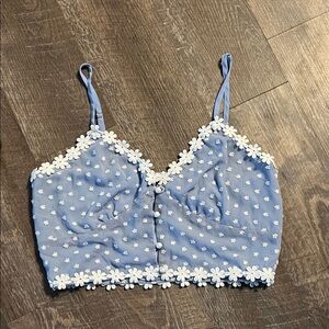 Parisian Works Light Blue Daisy Trim Cropped Cami